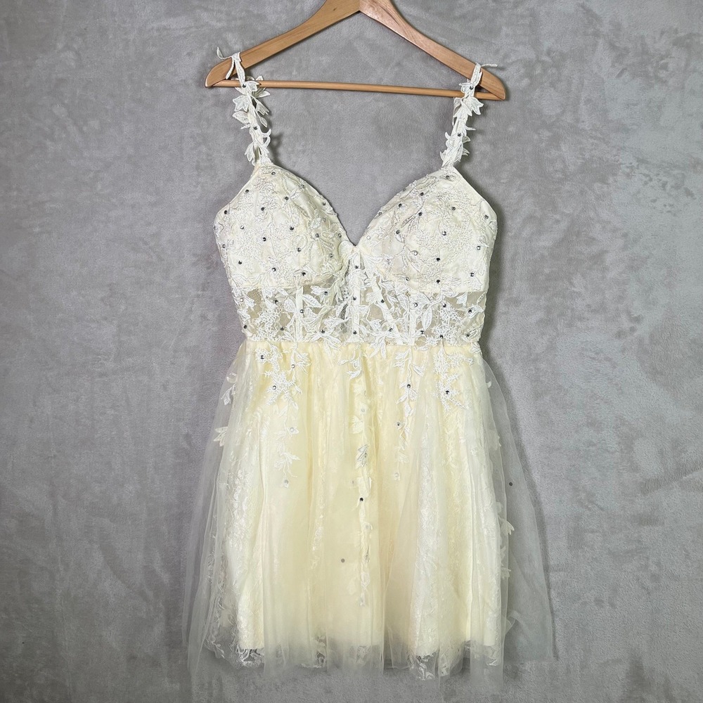 Ivory Lace Mini Wedding Bridal Homecoming Corset Dress Sz 14 Party Rhinestone